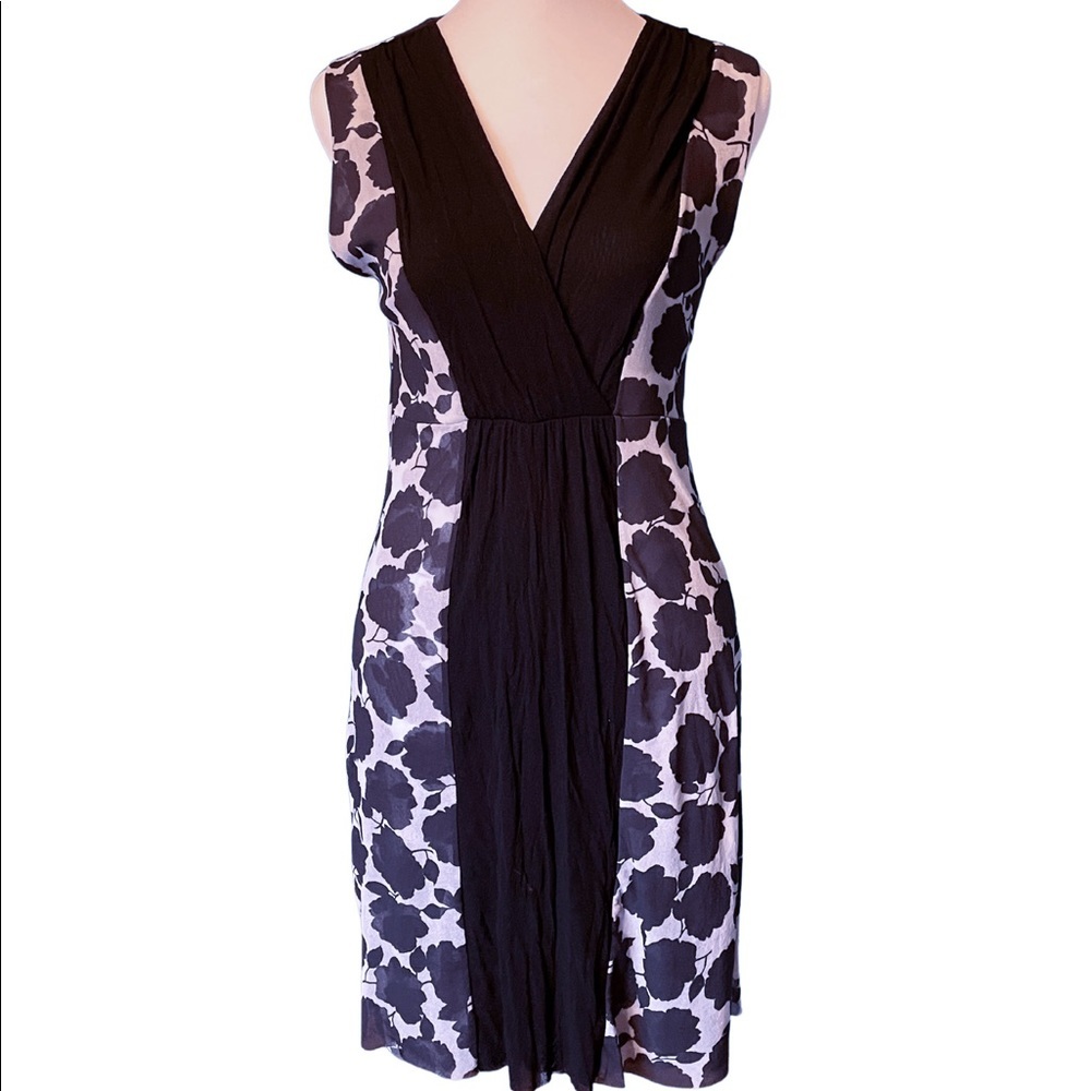 White House Black Market Black and White Floral Mesh Faux Wrap Dress, M